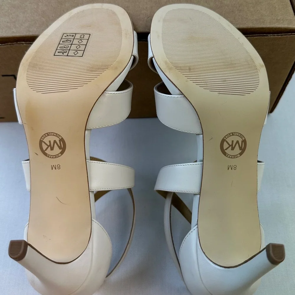 Michael  Kors Kinsley Heeled Sandals Womens 8 Cream Strappy Dress Shoes